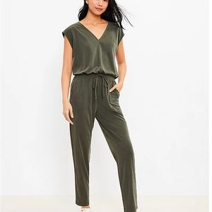 Lou & Grey Sandwashed V-Neck Jumpsuit in Dark Green